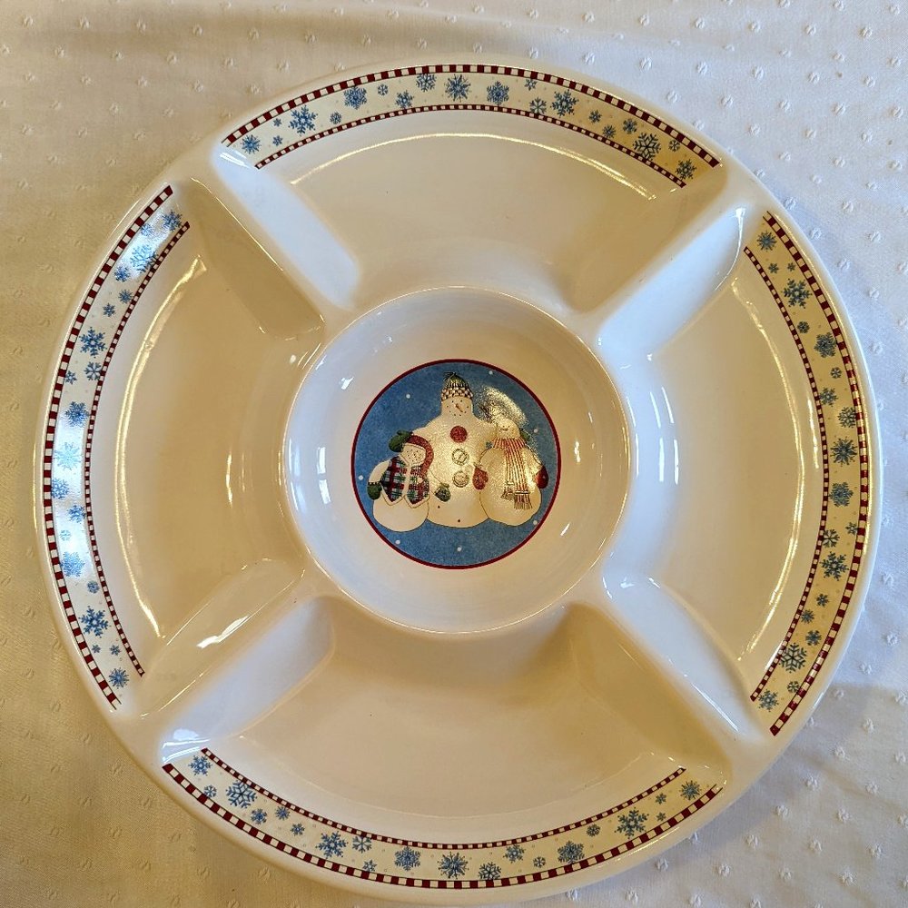 Debbie Mumm Snowflakes Snowmen Snowman Divided Serving Chip Hors Devours Platter